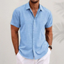 Sommerhemd Herren | Kurzarm | Leinen-Baumwoll-Hemd | Trendiger Freizeitstil-Hellblau-XS-Luzern Mode