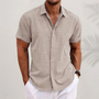 Sommerhemd Herren | Kurzarm | Leinen-Baumwoll-Hemd | Trendiger Freizeitstil-Khaki-XS-Luzern Mode