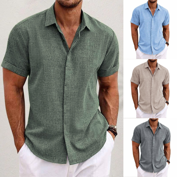 Sommerhemd Herren | Kurzarm | Leinen-Baumwoll-Hemd | Trendiger Freizeitstil-Luzern Mode