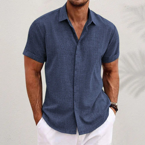 Sommerhemd Herren | Kurzarm | Leinen-Baumwoll-Hemd | Trendiger Freizeitstil-Königsblau-XS-Luzern Mode