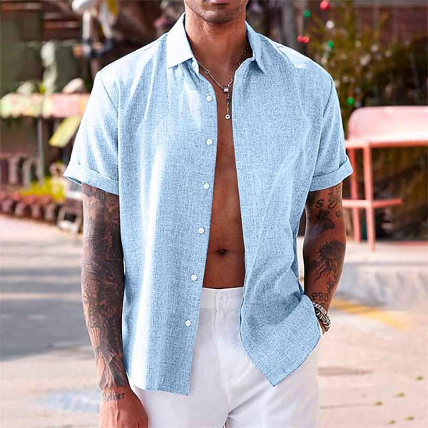 Sommerhemd Herren | Kurzarm | Leinen-Baumwoll-Hemd | Trendiger Freizeitstil-Luzern Mode