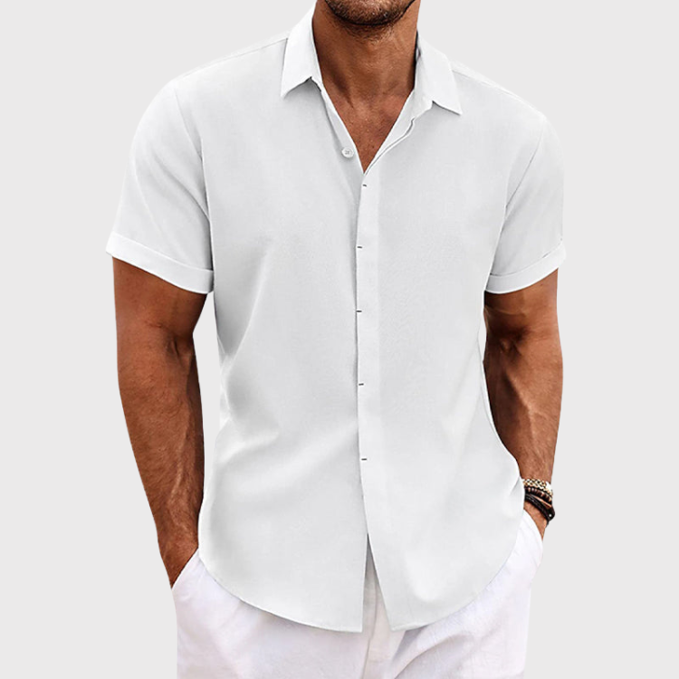 Sommerhemd Herren | Kurzarm | Leinen-Baumwoll-Hemd | Trendiger Freizeitstil-Weiß-XS-Luzern Mode