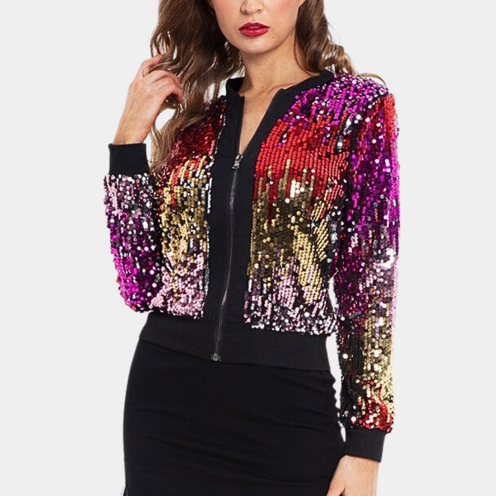 Paillettenjacke Damen Party-Outfit Glitzer Bomberjacke-Luzern Mode