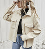 Damen Jacke | Knopfleiste | Kragen | Langarm | Einfarbig | Locker-Beige-S-Luzern Mode