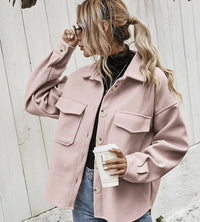 Damen Jacke | Knopfleiste | Kragen | Langarm | Einfarbig | Locker-Rosa-S-Luzern Mode