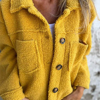 Kurzer Teddy-Mantel | Warmer Stoff | Stilvoller Reverskragen | Knopfverschluss-Gelb-S-Luzern Mode