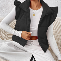 Damen Steppweste mit Rüschenkragen - Modische Weste-Schwarz-XS-Luzern Mode