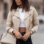 Leren Damenjacke | Kurz | Reißverschluss | Cool | Einfarbig | Vegan | Nachhaltig-Khaki-S-Luzern Mode