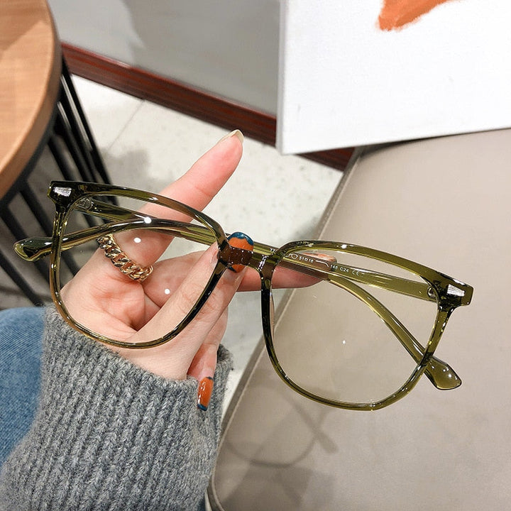 Herren Vollrandbrille mit rechteckigem Rahmen 140mm-Olivgrün-0 (Anti-Blau)-Luzern Mode