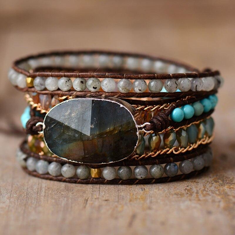Wickelarmband | Labradorit | Fünfreihig | Stilvoll | Verstellbar | Nachhaltig-Luzern Mode