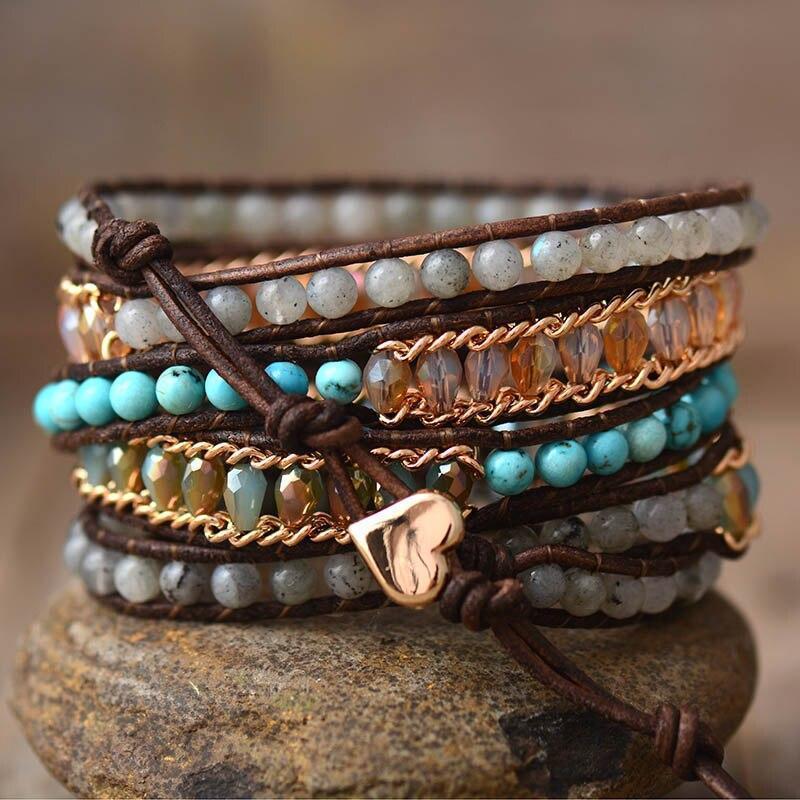 Wickelarmband | Labradorit | Fünfreihig | Stilvoll | Verstellbar | Nachhaltig-Luzern Mode