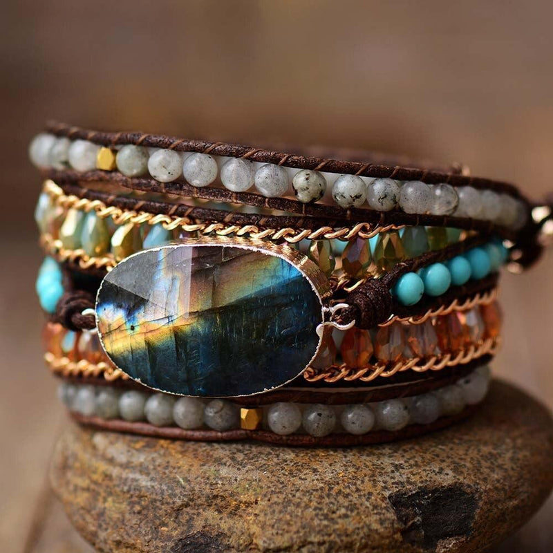 Wickelarmband | Labradorit | Fünfreihig | Stilvoll | Verstellbar | Nachhaltig-Luzern Mode