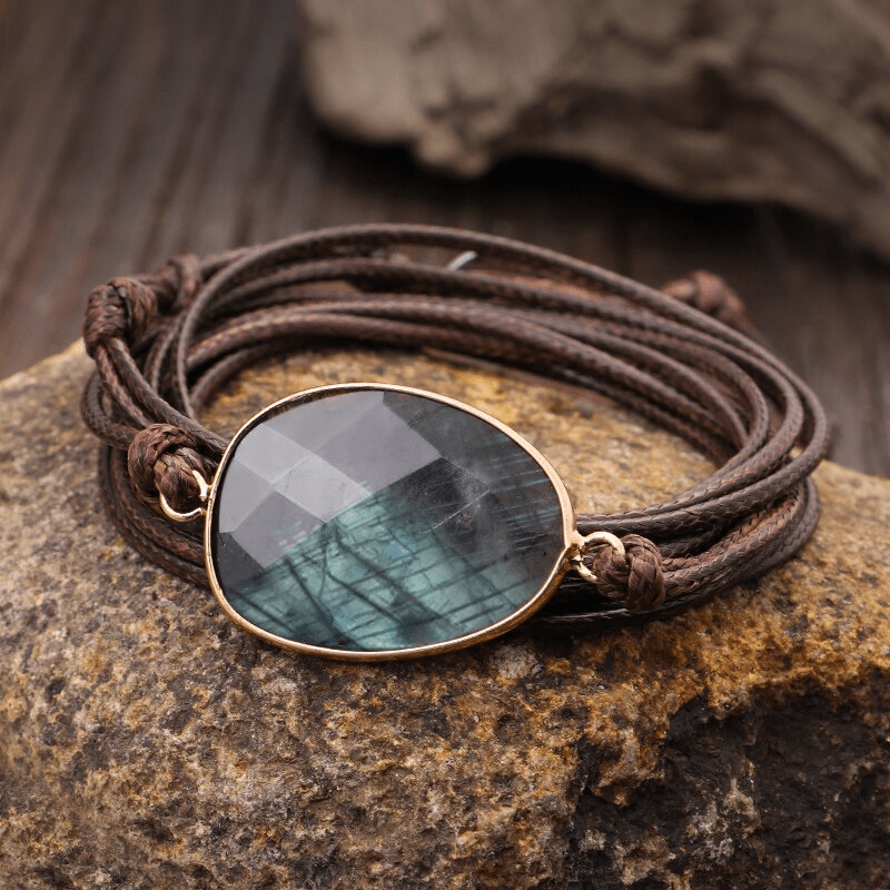 Wickelarmband | Labradorit Seil Braun Stilvoll Balance Vielseitig-Donkerbruin-Luzern Mode
