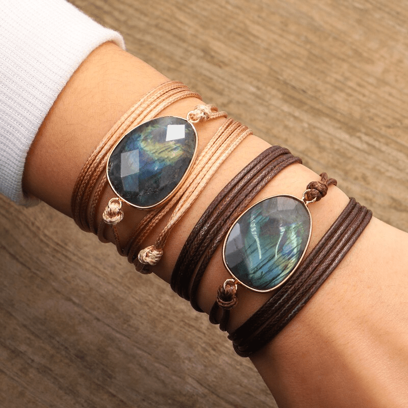 Wickelarmband | Labradorit Seil Braun Stilvoll Balance Vielseitig-Luzern Mode