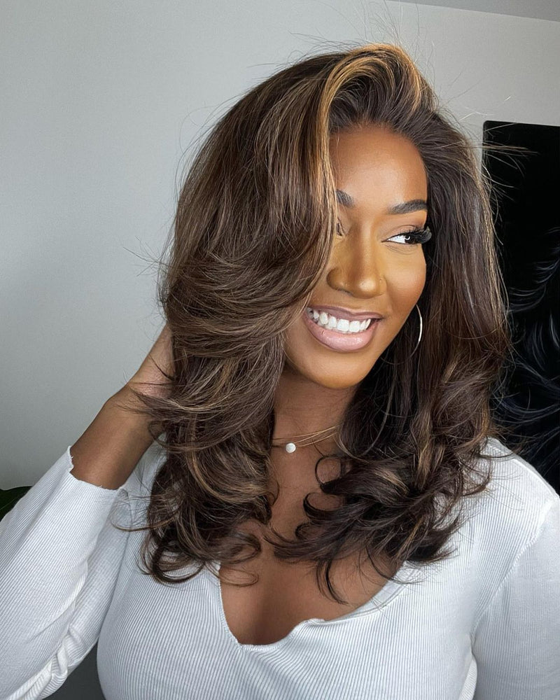 Lace Front Perücke | Strähnchen | Braun | Blond | 100% Natürlich-Luzern Mode