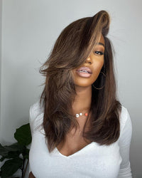 Lace Front Perücke | Strähnchen | Braun | Blond | 100% Natürlich-Luzern Mode