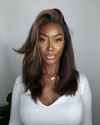 Lace Front Perücke | Strähnchen | Braun | Blond | 100% Natürlich-Luzern Mode