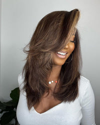 Lace Front Perücke | Strähnchen | Braun | Blond | 100% Natürlich-Luzern Mode