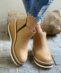 Damen Stiefeletten mit Keilabsatz und Reißverschluss-Khaki-35-Luzern Mode