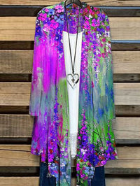Damen Weste mit Blumenmuster | Bunt | Lang | Locker sitzend | Baumwolle-Lila-S-Luzern Mode