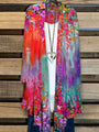 Damen Weste mit Blumenmuster | Bunt | Lang | Locker sitzend | Baumwolle-Rot-S-Luzern Mode