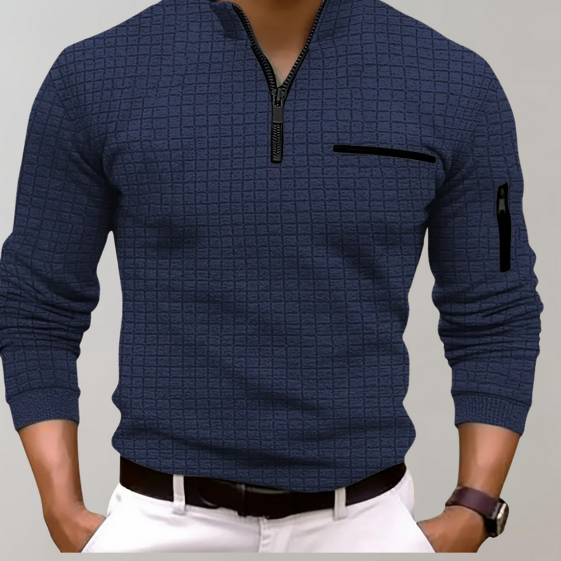 Herren Poloshirt mit Reißverschluss und Brusttasche-Blau-S-Luzern Mode