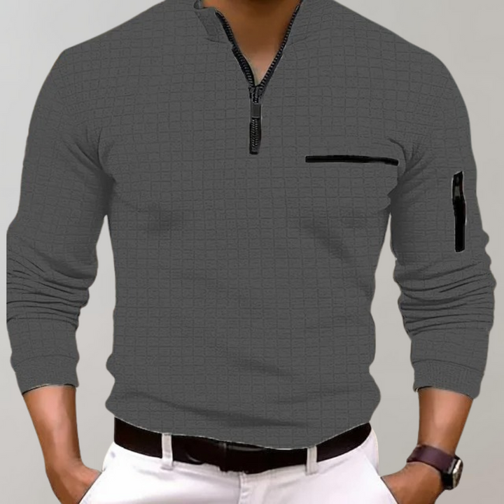 Herren Poloshirt mit Reißverschluss und Brusttasche-Grau-S-Luzern Mode