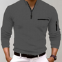 Herren Poloshirt mit Reißverschluss und Brusttasche-Grau-S-Luzern Mode