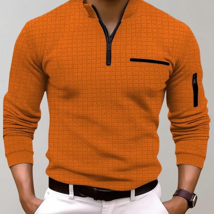 Herren Poloshirt mit Reißverschluss und Brusttasche-Orange-S-Luzern Mode
