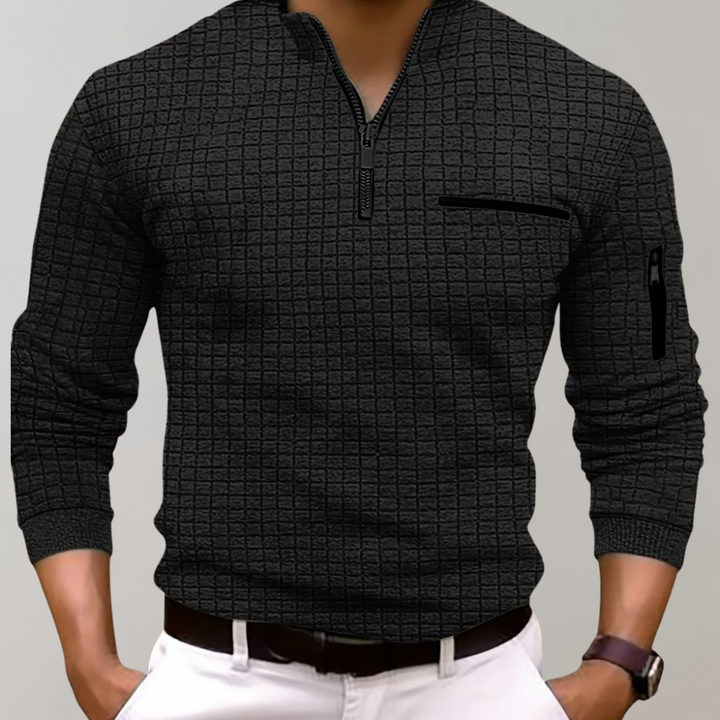Herren Poloshirt mit Reißverschluss und Brusttasche-Schwarz-S-Luzern Mode