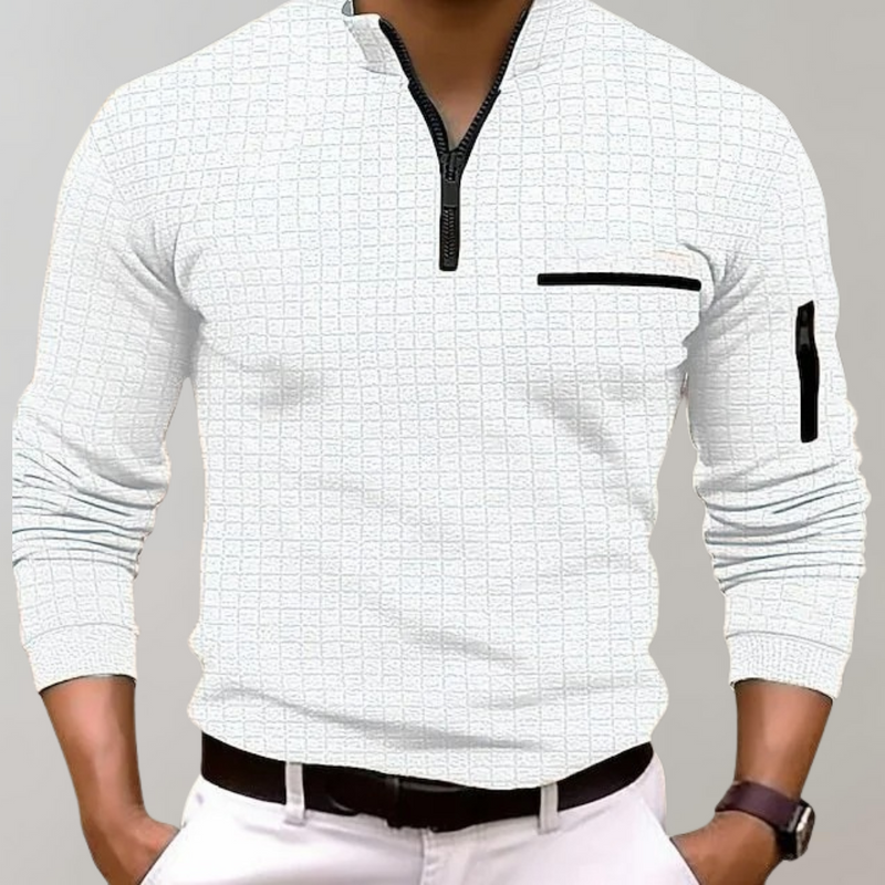 Herren Poloshirt mit Reißverschluss und Brusttasche-Weiß-S-Luzern Mode