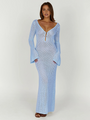 Strandkleid Damen Sommer | Rückenausschnitt | V-Ausschnitt | Leicht | Langarm-Hellblau-XS-Luzern Mode
