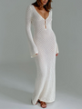 Strandkleid Damen Sommer | Rückenausschnitt | V-Ausschnitt | Leicht | Langarm-Weiß-XS-Luzern Mode