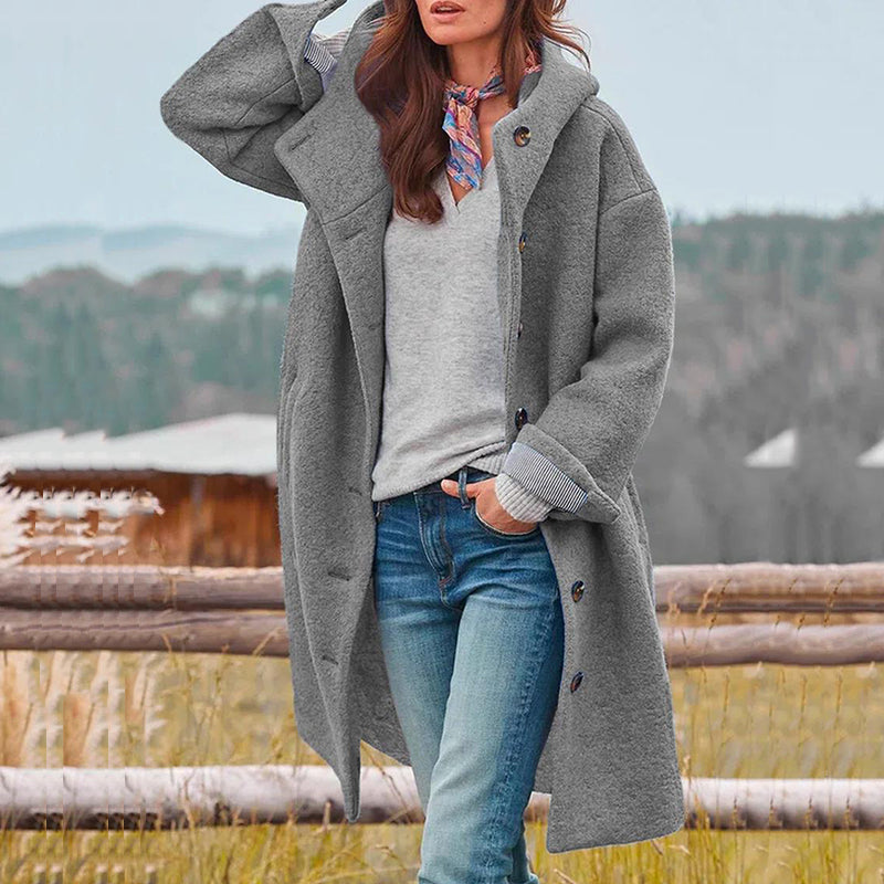 Damen Wollmantel mit Knöpfen - Eleganter Wintermantel-Grau-S-Luzern Mode