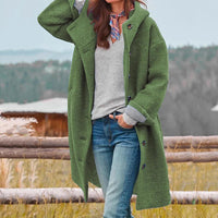Damen Wollmantel mit Knöpfen - Eleganter Wintermantel-Grün-S-Luzern Mode