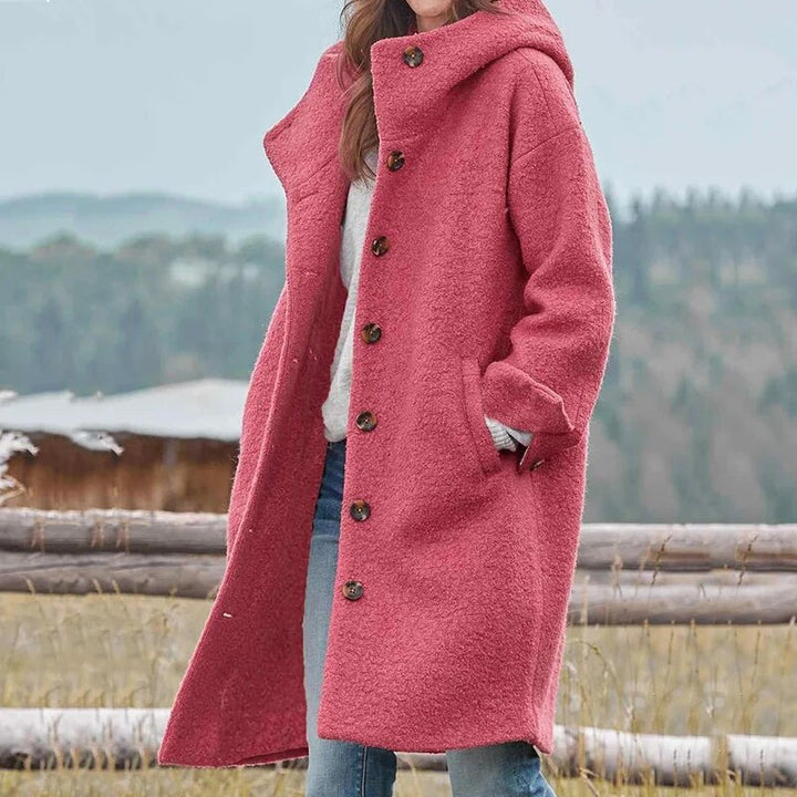 Damen Wollmantel mit Knöpfen - Eleganter Wintermantel-Rosa-S-Luzern Mode