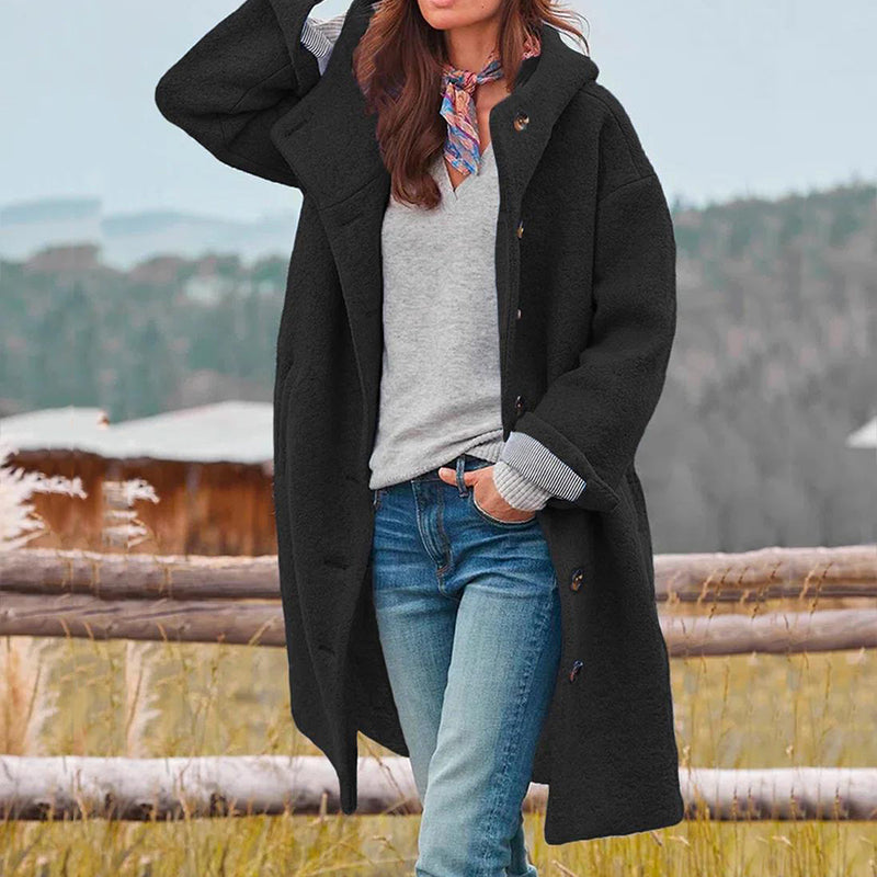 Damen Wollmantel mit Knöpfen - Eleganter Wintermantel-Zwart-S-Luzern Mode