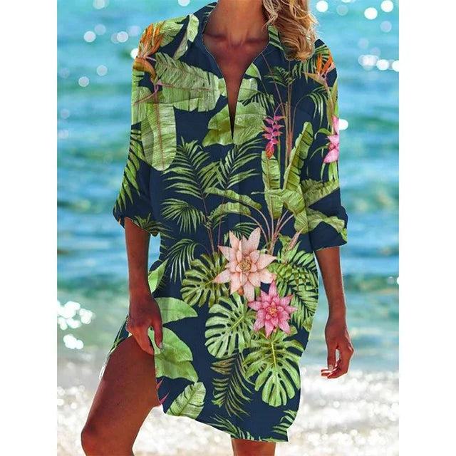 Lange Hawaii-Bluse mit Blumenmuster – Zoë