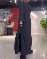 Losvallende Maxi Kleid | Lange Ärmel | Seitenschlitz | Einfarbig | Baumwolle-Luzern Mode