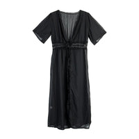 Lange Strandkleid mit Spitzenakzenten und Schleifenverschluss – Elara