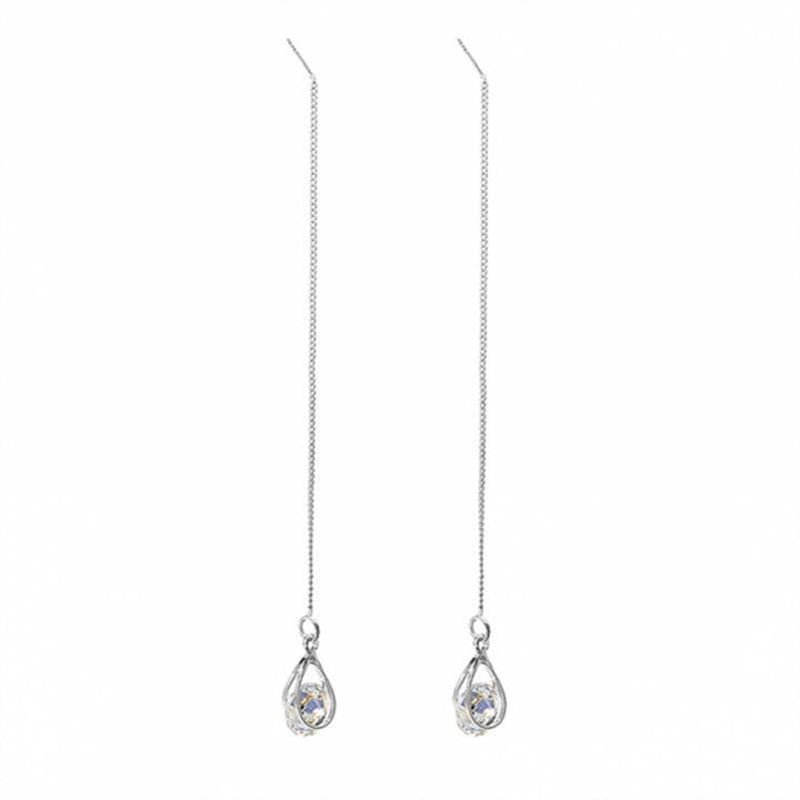 Lange Ohrringe | Tropfen Stilvoll Langlebig Gold Silber Strass Trendy-Silber (gleiche Länge)-Luzern Mode