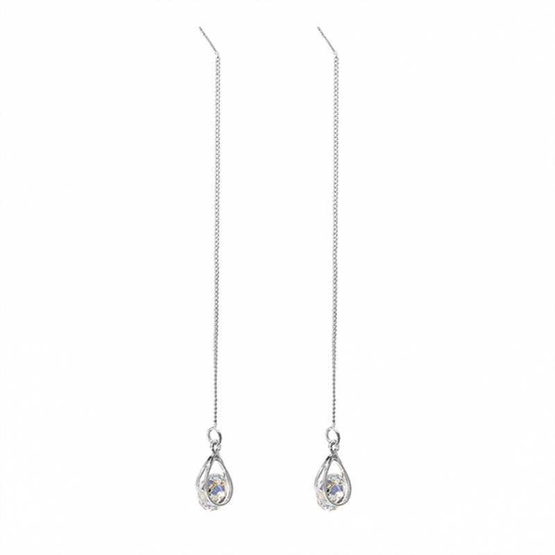 Lange Ohrringe | Tropfen Stilvoll Langlebig Gold Silber Strass Trendy-Silber (gleiche Länge)-Luzern Mode