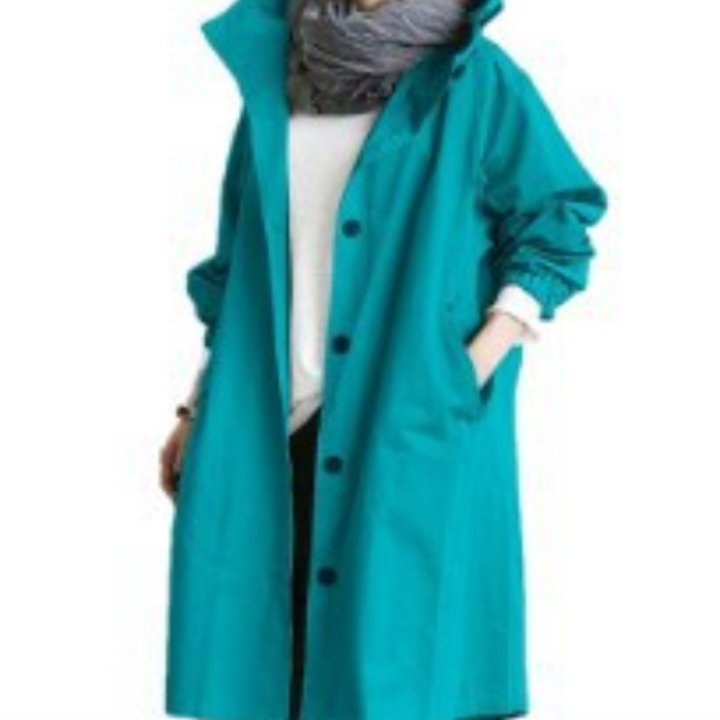 Damen Trenchcoat mit Kapuze - Eleganter Übergangsmantel-Blau-S-Luzern Mode