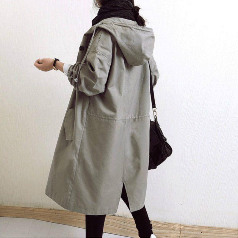 Damen Trenchcoat mit Kapuze - Eleganter Übergangsmantel-Grau-S-Luzern Mode