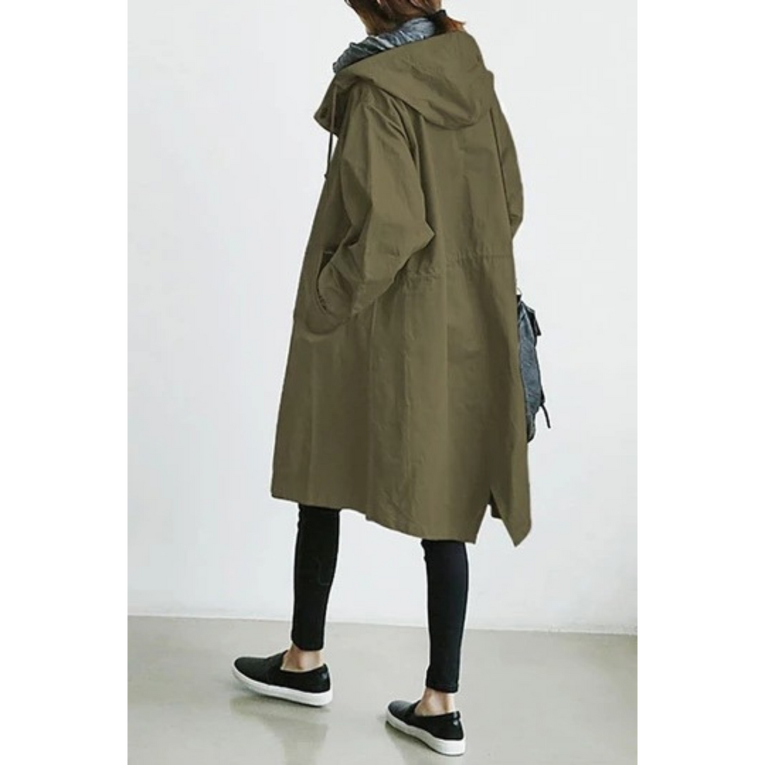 Damen Trenchcoat mit Kapuze - Eleganter Übergangsmantel-Grün-S-Luzern Mode