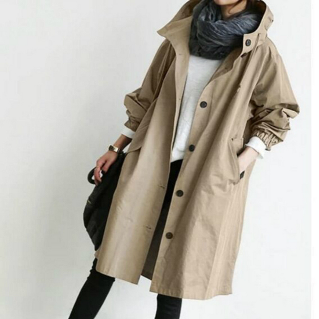 Damen Trenchcoat mit Kapuze - Eleganter Übergangsmantel-Hellbraun-M-Luzern Mode