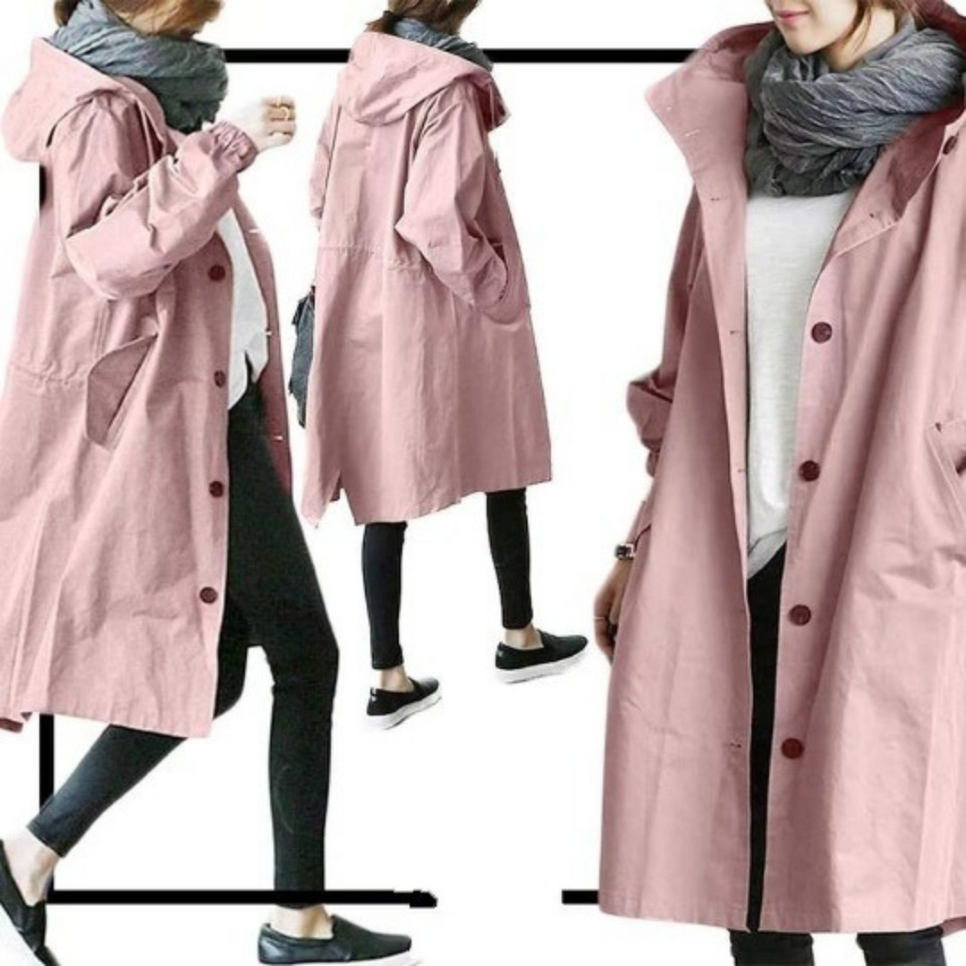 Damen Trenchcoat mit Kapuze - Eleganter Übergangsmantel-Rosa-S-Luzern Mode