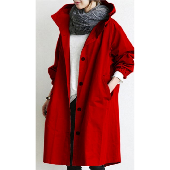 Damen Trenchcoat mit Kapuze - Eleganter Übergangsmantel-Rot-S-Luzern Mode