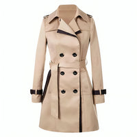 Damen Trenchcoat mit Gürtel - Eleganter Herbstmantel-Khaki-S-Luzern Mode