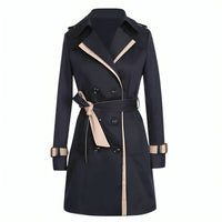 Damen Trenchcoat mit Gürtel - Eleganter Herbstmantel-Schwarz-S-Luzern Mode